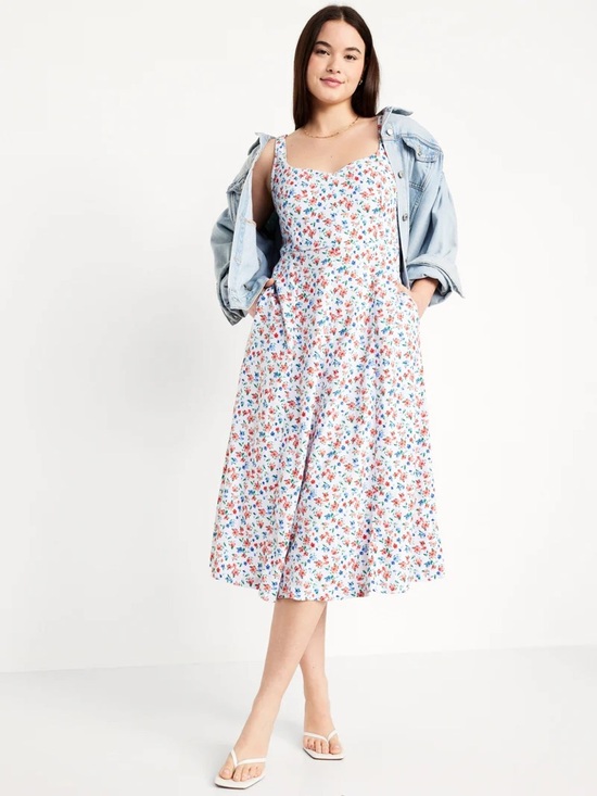 Old Navy Dresses & Skirts - Old Navy Large‎ Fit & Flare Linen Blend Midi Dress In Americana Floral Print